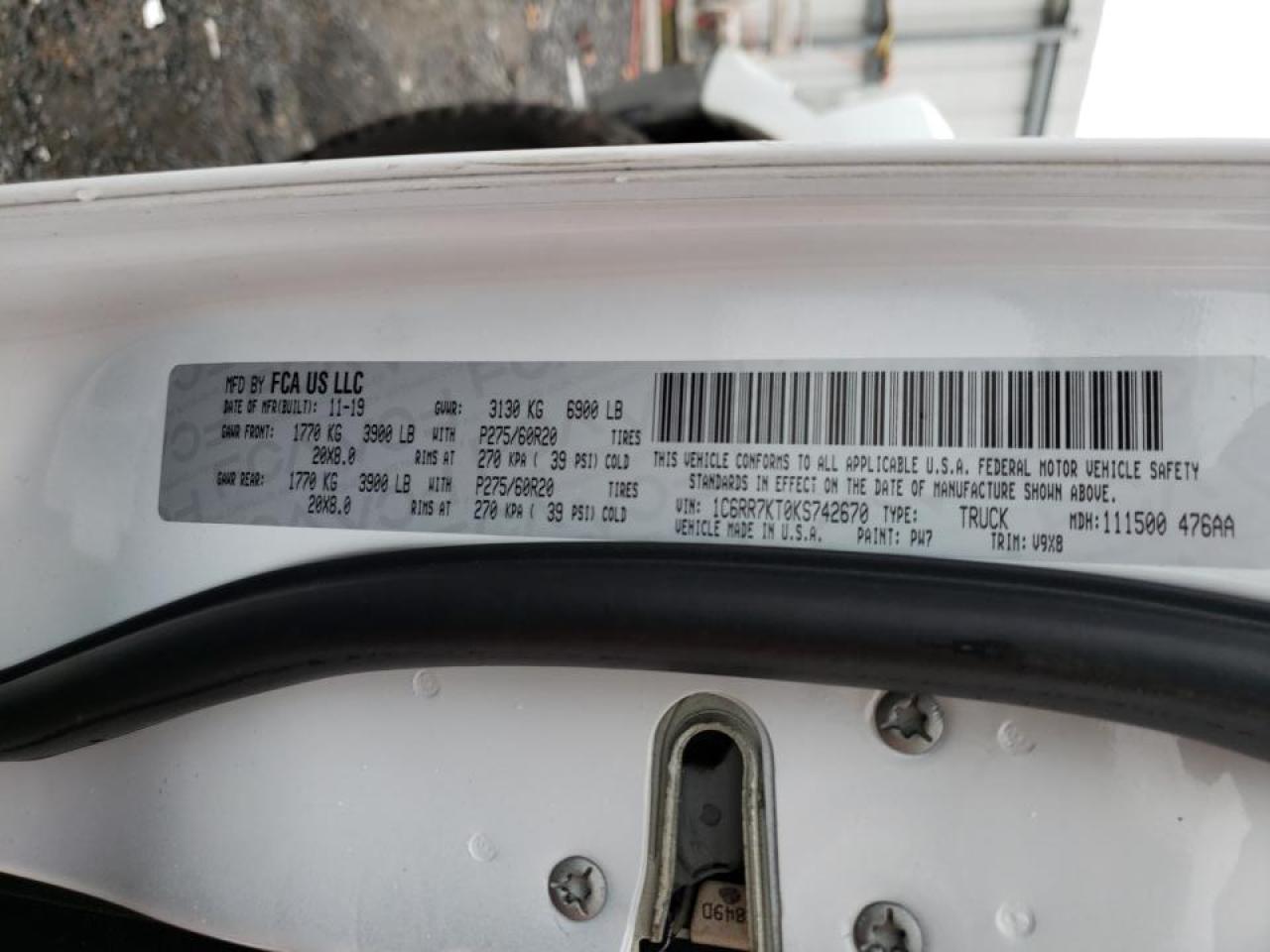 Photo 10 from auction – 2019 RAM 1500 CLASS with VIN 1C6RR7KT0KS742670