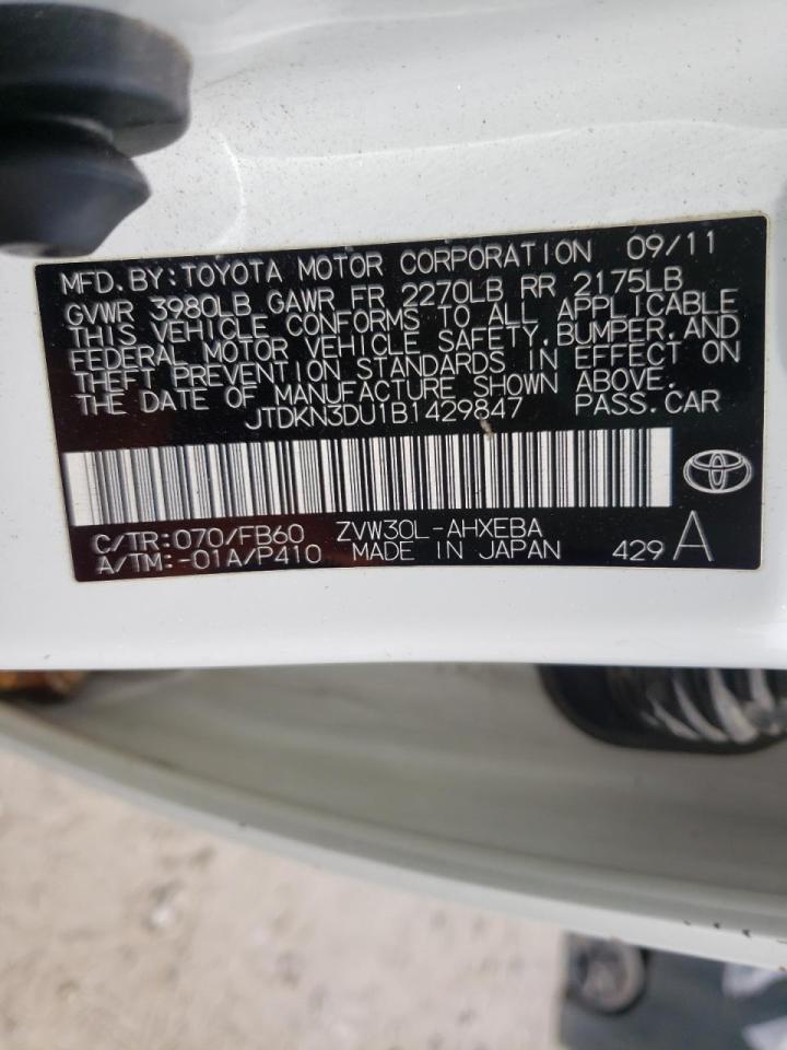 Photo 10 from auction – 2011 TOYOTA PRIUS with VIN JTDKN3DU1B1429847