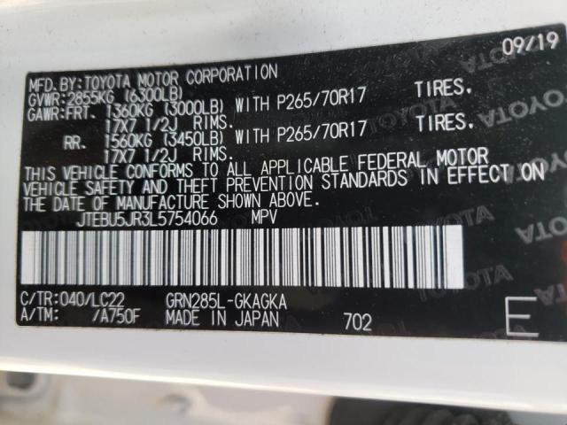 Photo 10 from auction – 2020 TOYOTA 4RUNNER SR with VIN JTEBU5JR3L5754066