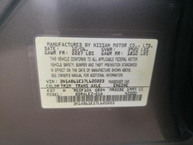 Photo 10 from auction – 2007 NISSAN SENTRA 2.0 with VIN 3N1AB61E17L620223