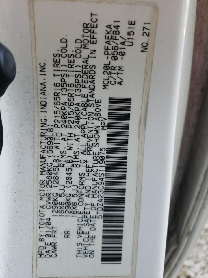 Photo 10 from auction – 2004 TOYOTA SIENNA CE with VIN 5TDZA23C94S119075