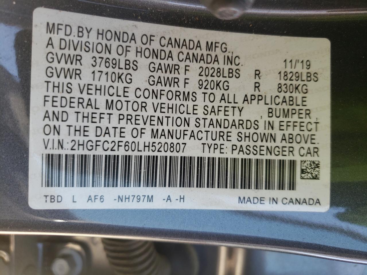 Photo 10 from auction – 2020 HONDA CIVIC LX with VIN 2HGFC2F60LH520807