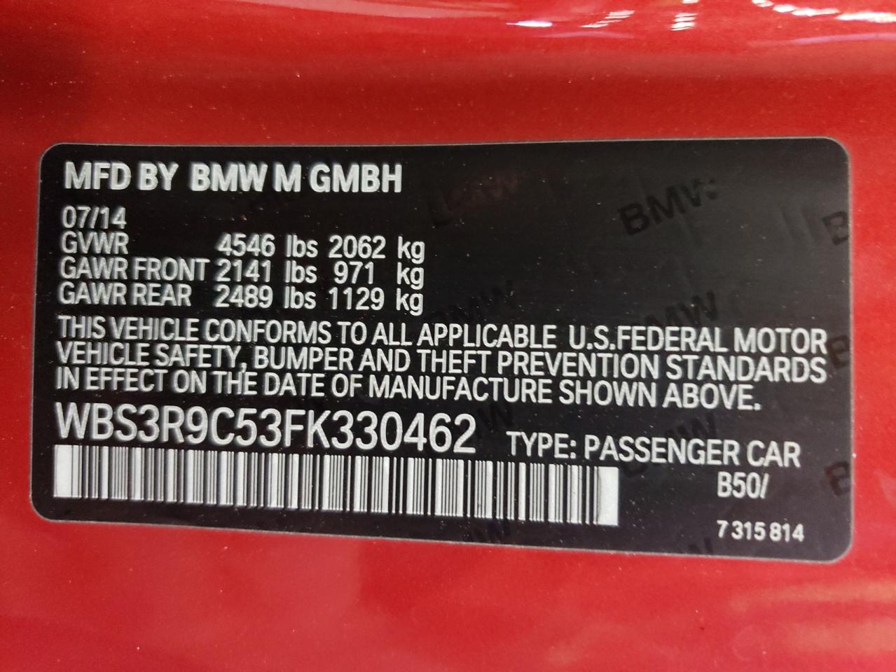 Photo 10 from auction – 2015 BMW M4 with VIN WBS3R9C53FK330462
