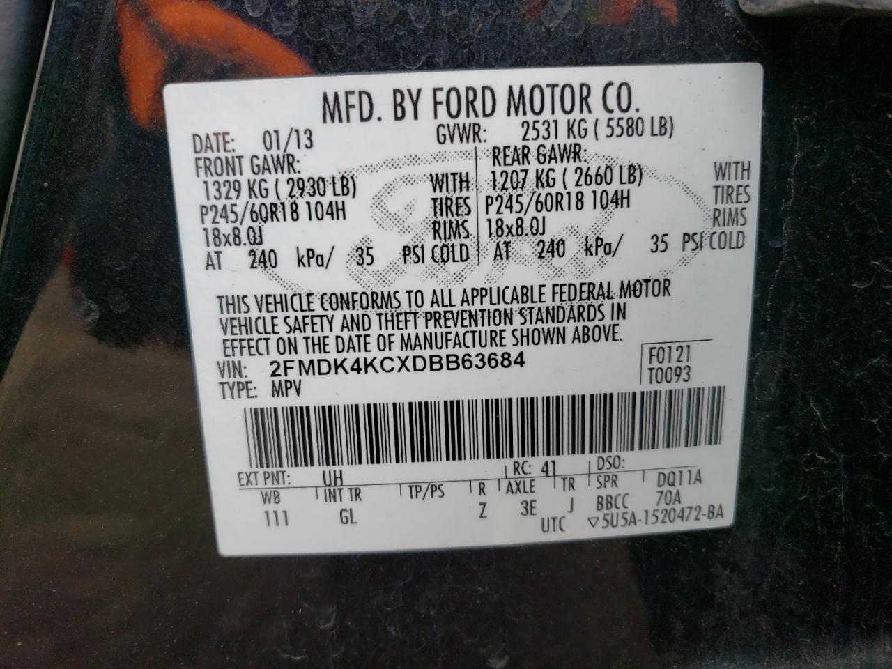 Photo 10 from auction – 2013 FORD EDGE LIMIT with VIN 2FMDK4KCXDBB63684