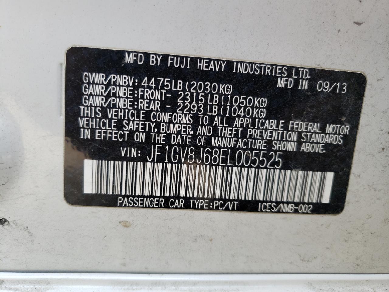 Photo 10 from auction – 2014 SUBARU IMPREZA WR with VIN JF1GV8J68EL005525