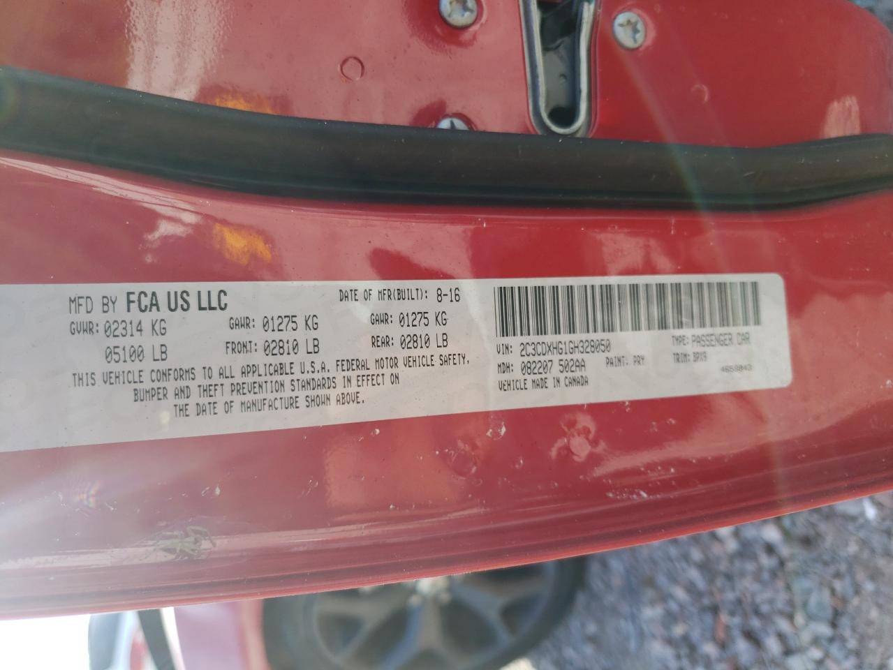 Photo 10 from auction – 2016 DODGE CHARGER SX with VIN 2C3CDXHG1GH328050