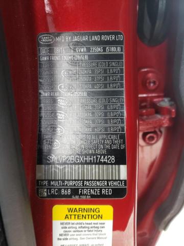 Photo 10 from auction – 2017 LAND ROVER RANGE ROVE with VIN SALVP2BGXHH174428