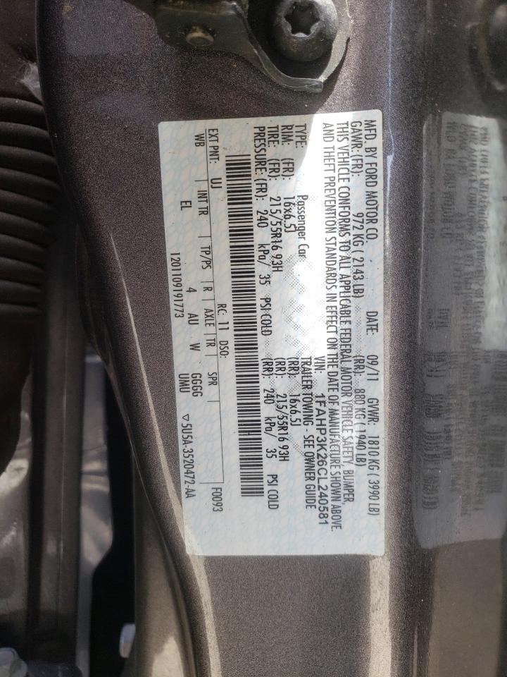 Photo 10 from auction – 2012 FORD FOCUS SE with VIN 1FAHP3K26CL240581