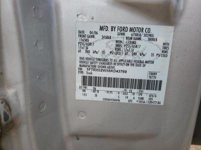 Photo 10 from auction – 2006 FORD F150 with VIN 1FTRX02WX6KD43769
