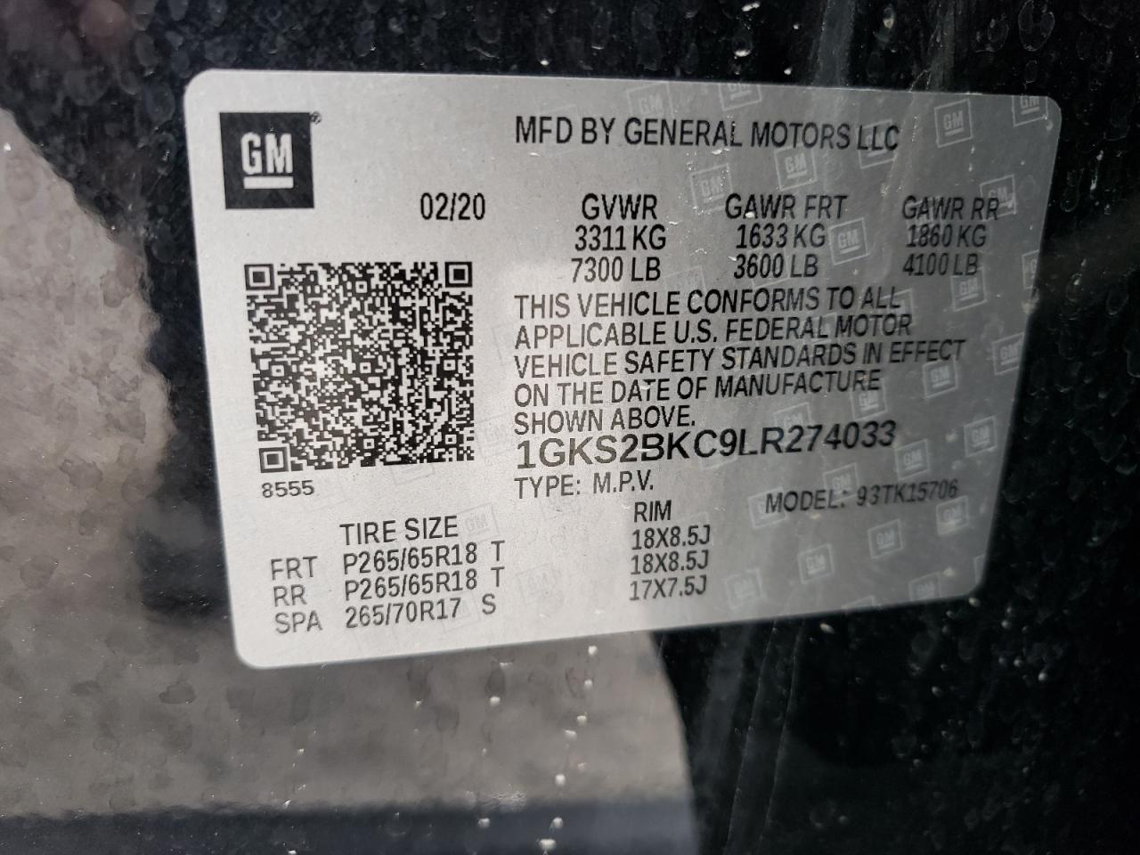 Photo 10 from auction – 2020 GMC YUKON SLT with VIN 1GKS2BKC9LR274033