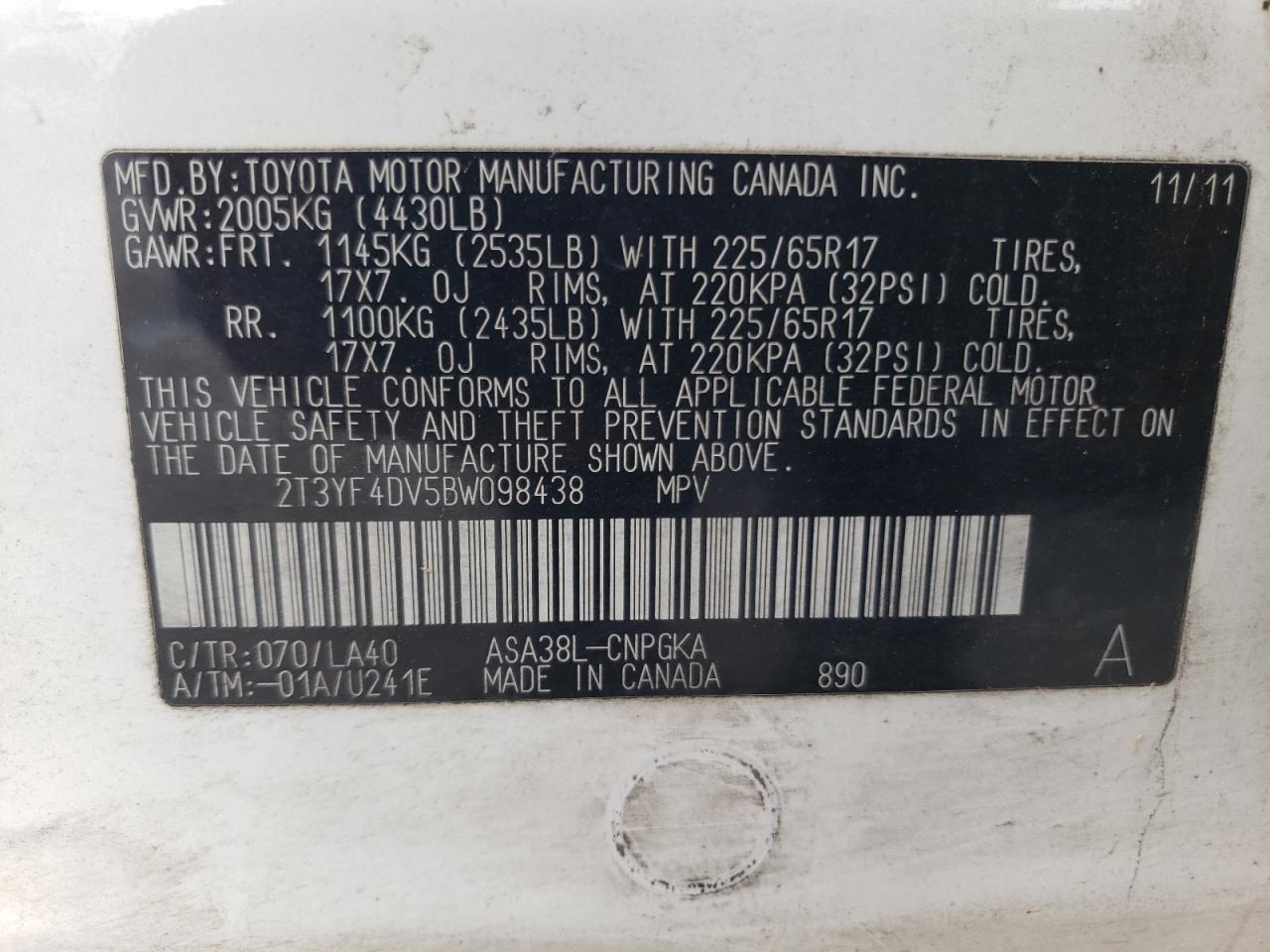 Photo 10 from auction – 2011 TOYOTA RAV4 LIMIT with VIN 2T3YF4DV5BW098438