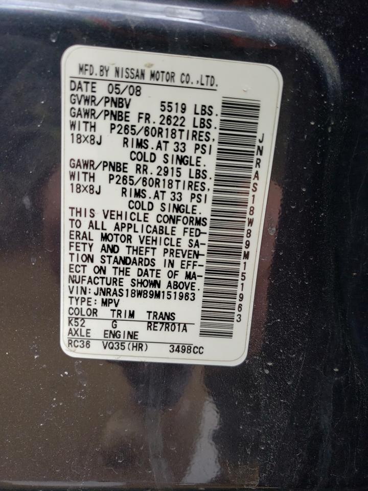 Photo 10 from auction – 2009 INFINITI FX35 with VIN JNRAS18W89M151963