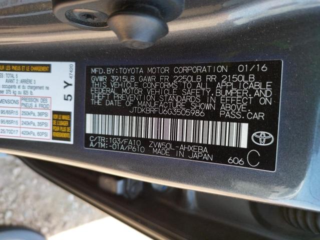 Photo 10 from auction – 2016 TOYOTA PRIUS with VIN JTDKBRFU6G3505986