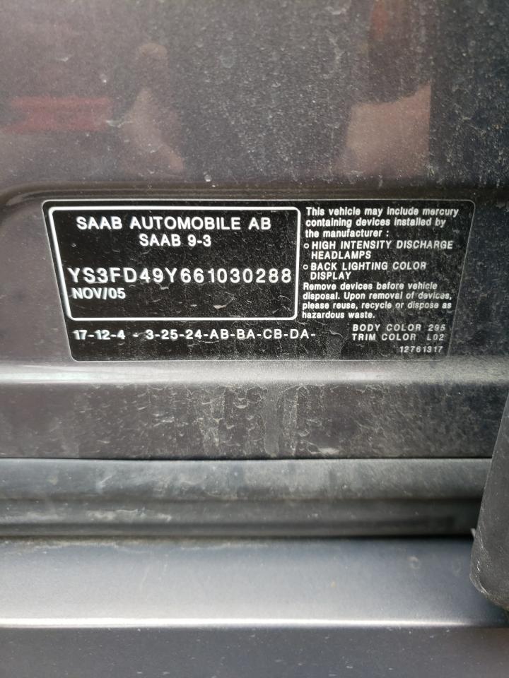 Photo 10 from auction – 2006 SAAB 9-3 with VIN YS3FD49Y661030288