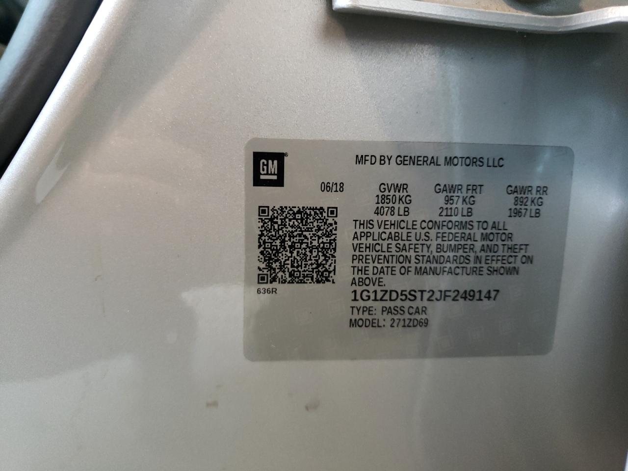 Photo 10 from auction – 2018 CHEVROLET MALIBU LT with VIN 1G1ZD5ST2JF249147