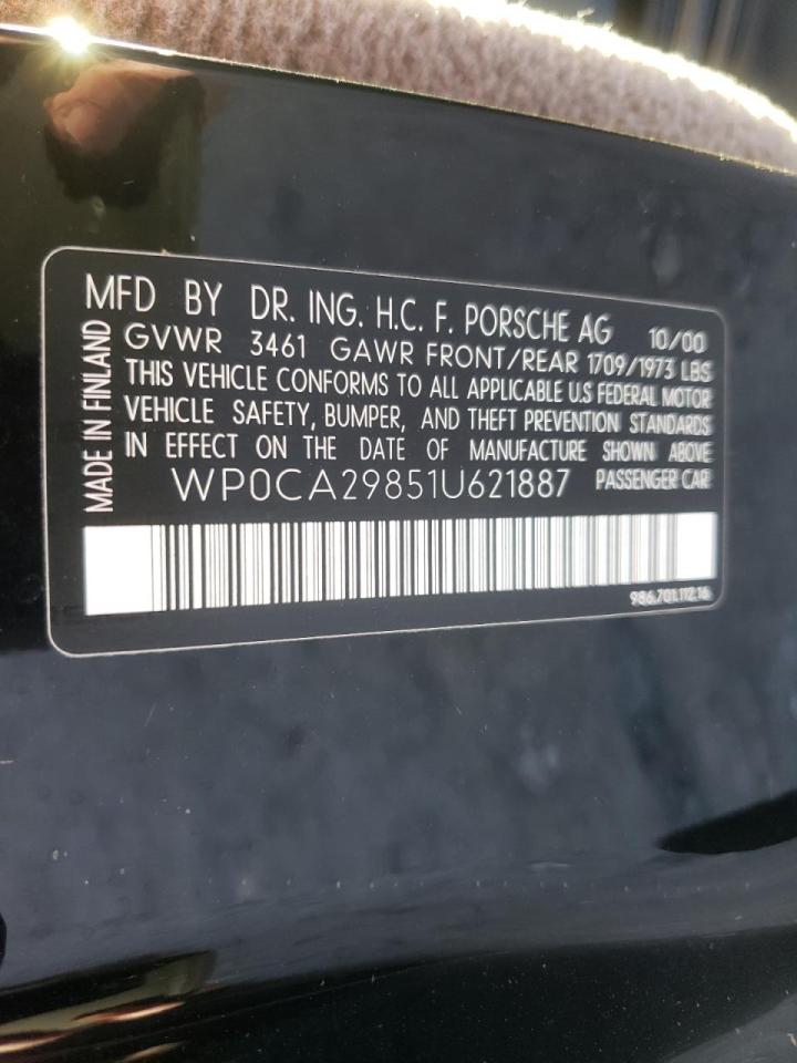 Photo 10 from auction – 2001 PORSCHE BOXSTER with VIN WP0CA29851U621887