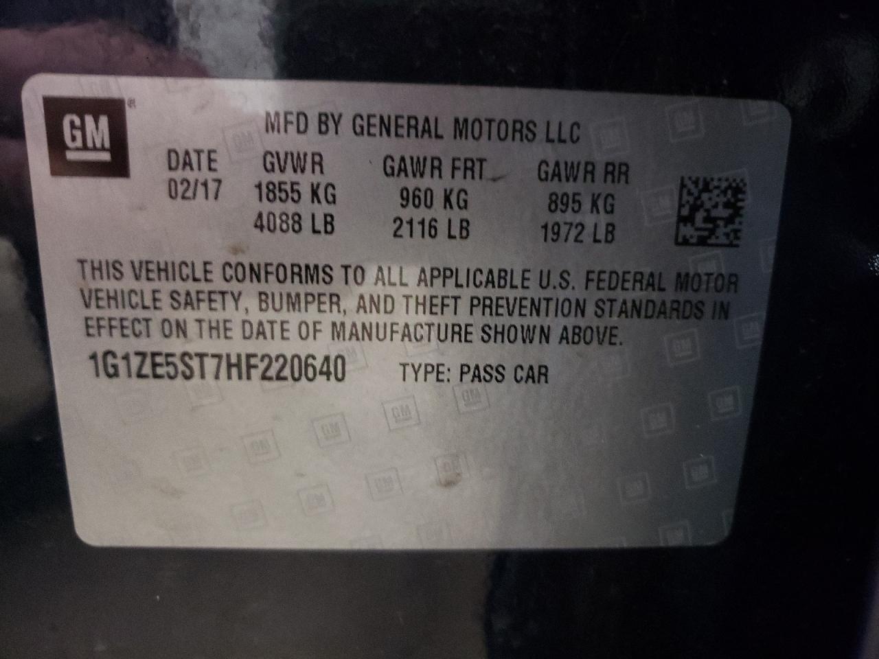 Photo 10 from auction – 2017 CHEVROLET MALIBU LT with VIN 1G1ZE5ST7HF220640