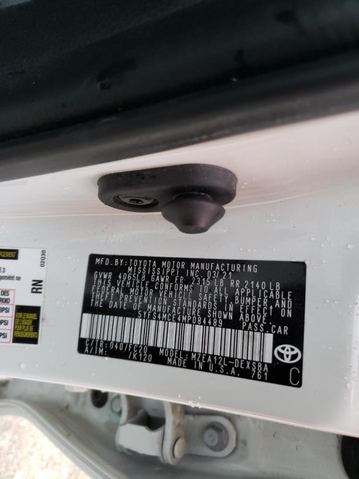 Photo 10 from auction – 2021 TOYOTA COROLLA SE with VIN 5YFS4MCE4MP084489