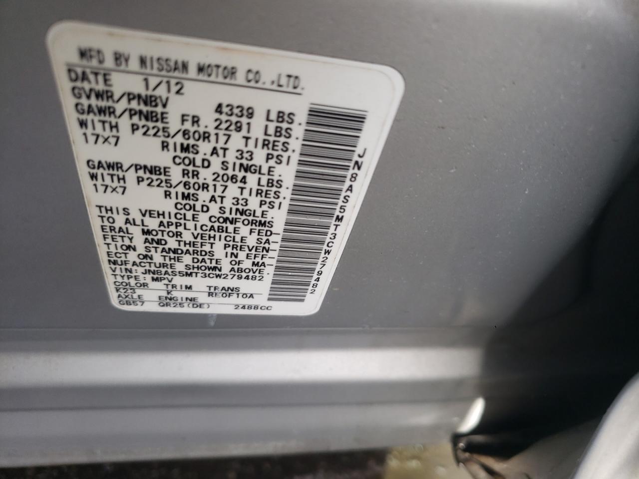 Photo 10 from auction – 2012 NISSAN ROGUE S with VIN JN8AS5MT3CW279482