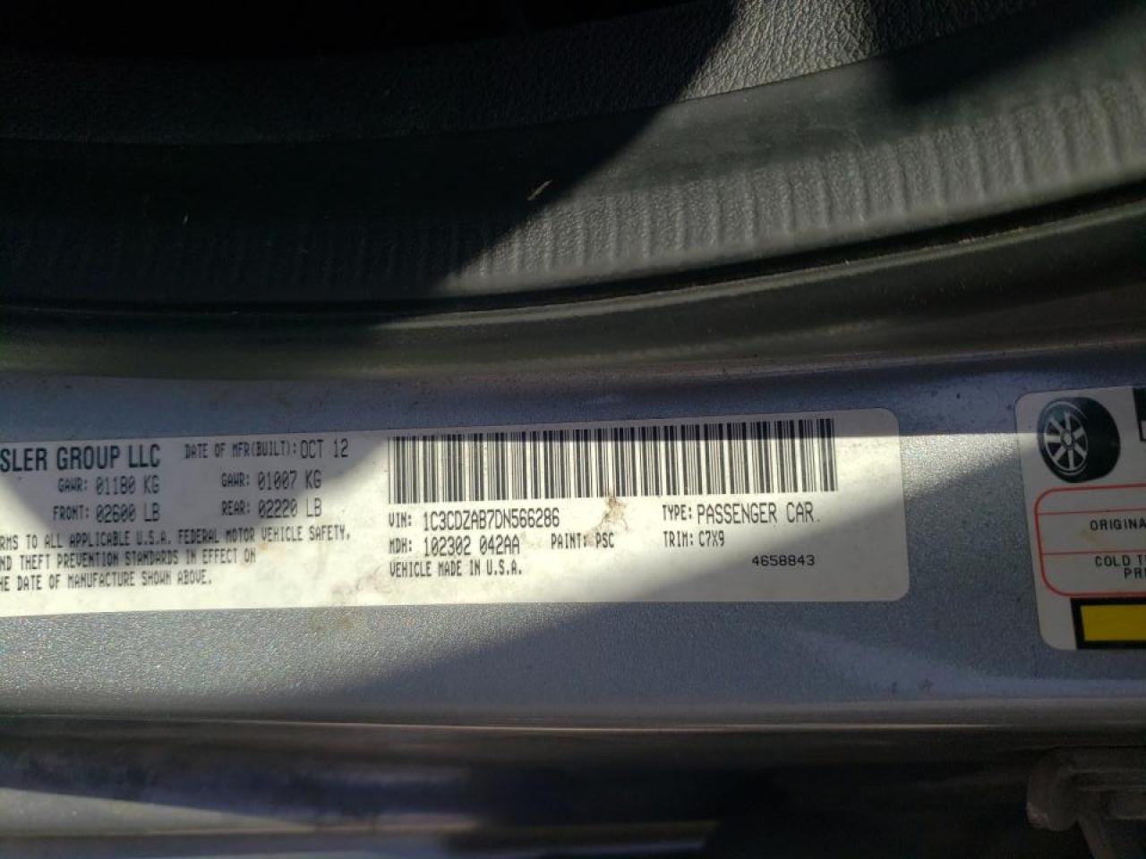 Photo 10 from auction – 2013 DODGE AVENGER SE with VIN 1C3CDZAB7DN566286