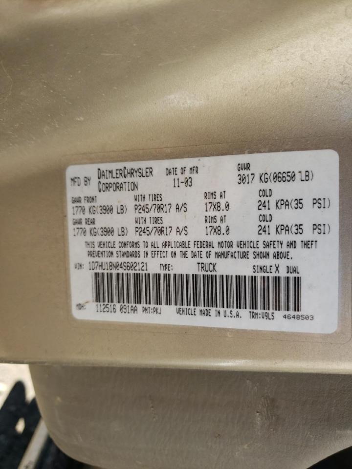 Photo 10 from auction – 2004 DODGE RAM 1500 S with VIN 1D7HU18N04S602121