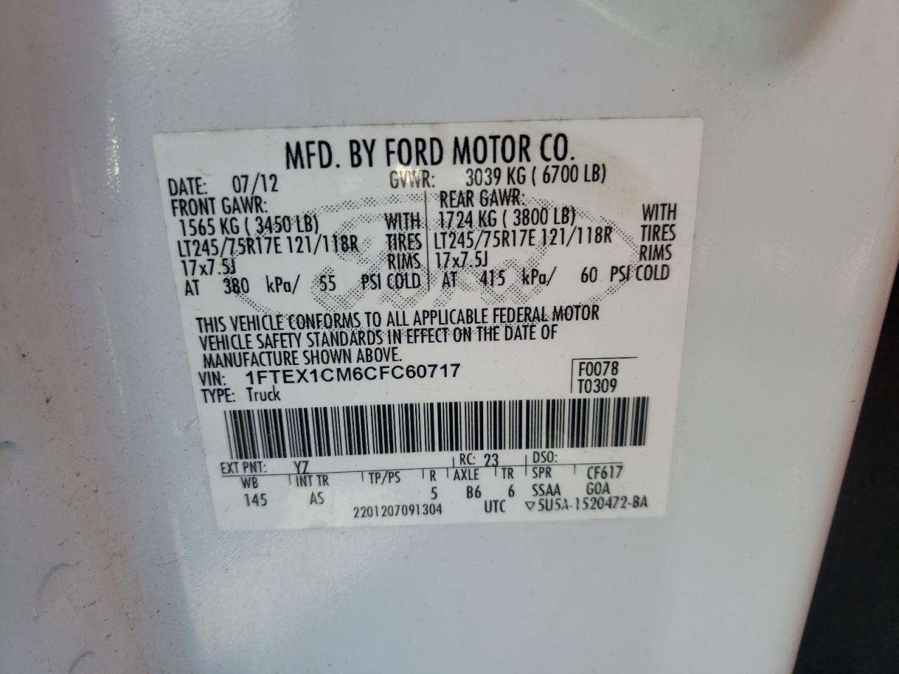 Photo 10 from auction – 2012 FORD F150 SUPER with VIN 1FTEX1CM6CFC60717