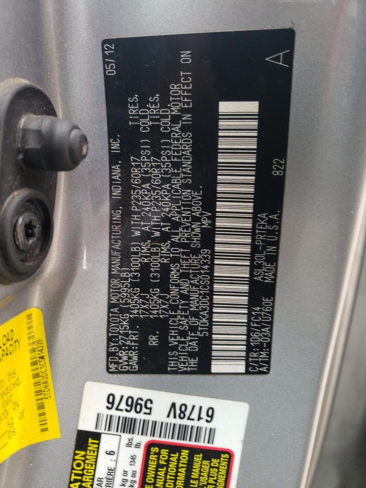 Photo 10 from auction – 2012 TOYOTA SIENNA BAS with VIN 5TDKA3DC1CS014339