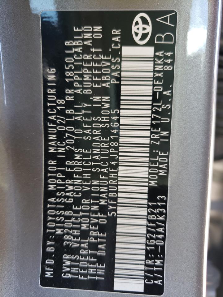 Photo 10 from auction – 2018 TOYOTA COROLLA L with VIN 5YFBURHE4JP814645