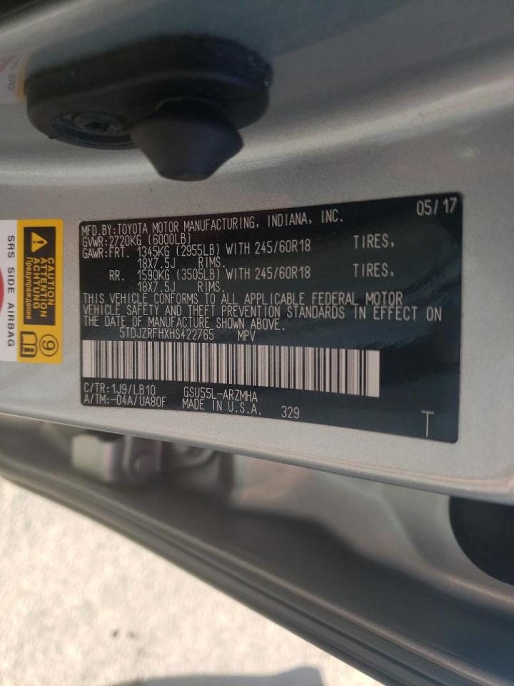 Photo 10 from auction – 2017 TOYOTA HIGHLANDER with VIN 5TDJZRFHXHS422765