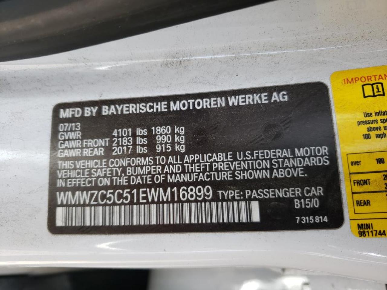 Photo 10 from auction – 2014 MINI COOPER S C with VIN WMWZC5C51EWM16899