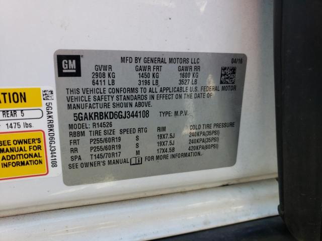Photo 10 from auction – 2016 BUICK ENCLAVE with VIN 5GAKRBKD6GJ344108