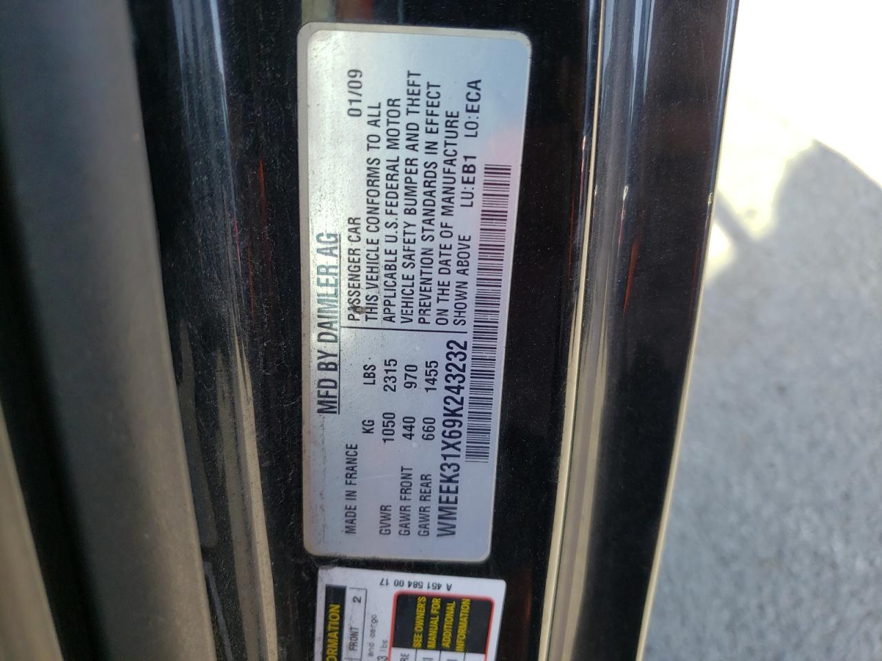 Photo 10 from auction – 2009 SMART FORTWO with VIN WMEEK31X69K243232