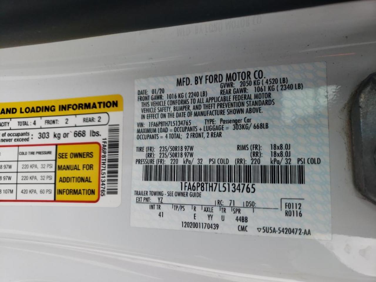 Photo 10 from auction – 2020 FORD MUSTANG with VIN 1FA6P8TH7L5134765