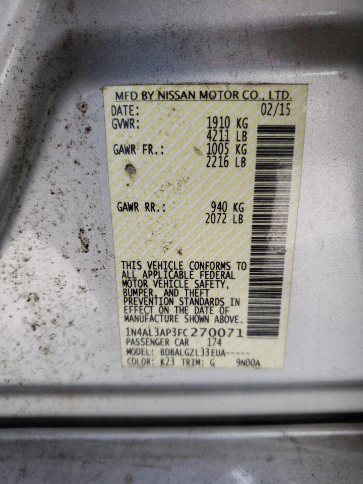 Photo 10 from auction – 2015 NISSAN ALTIMA 2.5 with VIN 1N4AL3AP3FC270071
