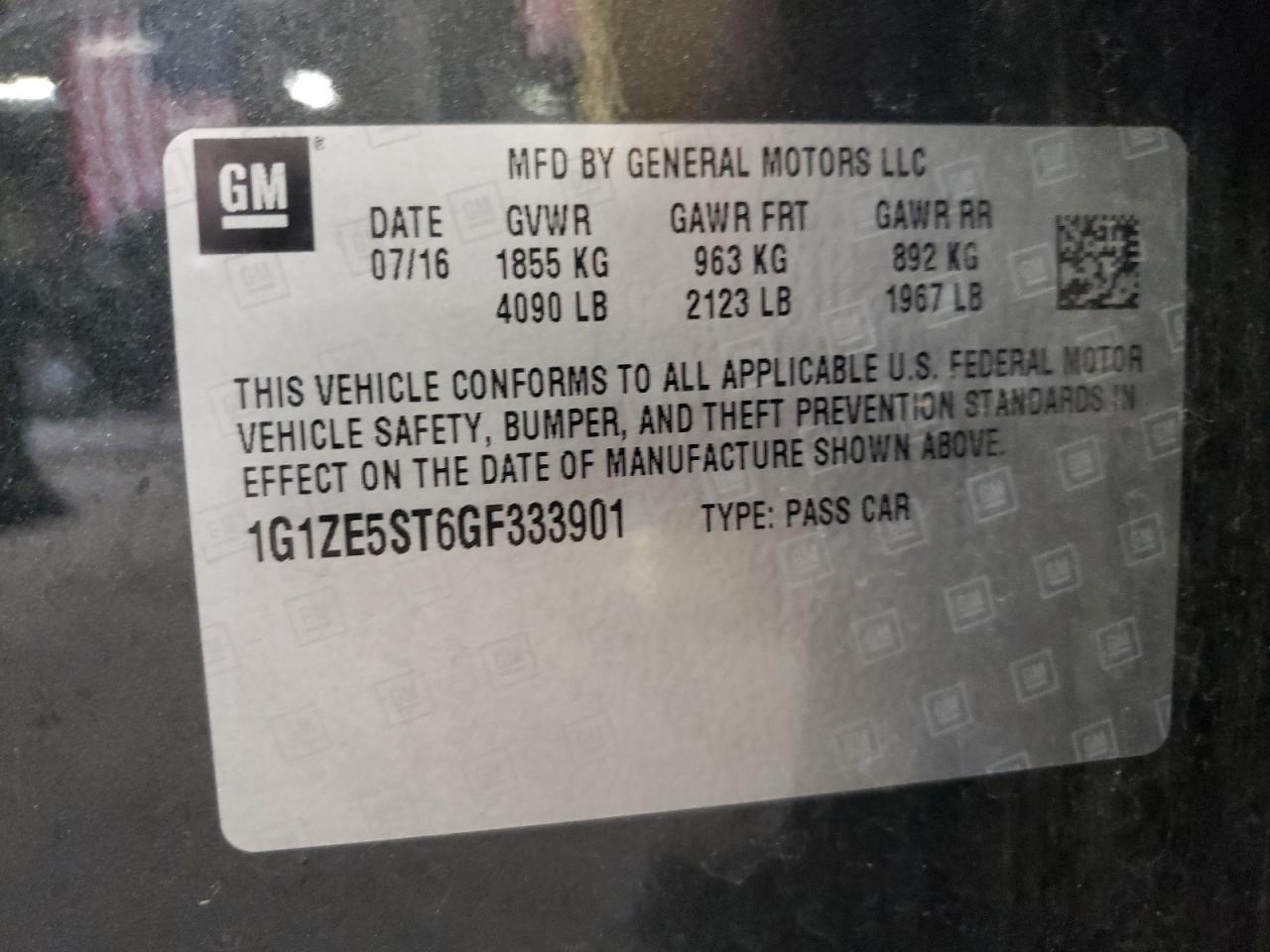 Photo 10 from auction – 2016 CHEVROLET MALIBU LT with VIN 1G1ZE5ST6GF333901