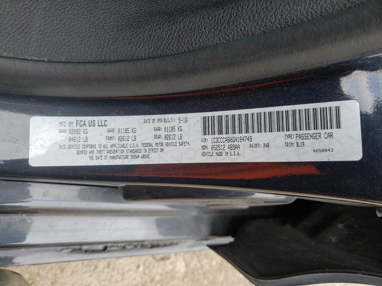 Photo 10 from auction – 2016 CHRYSLER 200 LIMITE with VIN 1C3CCCAB0GN184749