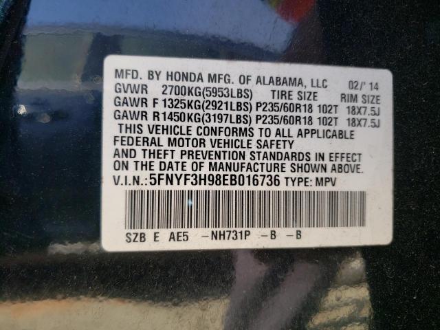 Photo 10 from auction – 2014 HONDA PILOT TOUR with VIN 5FNYF3H98EB016736