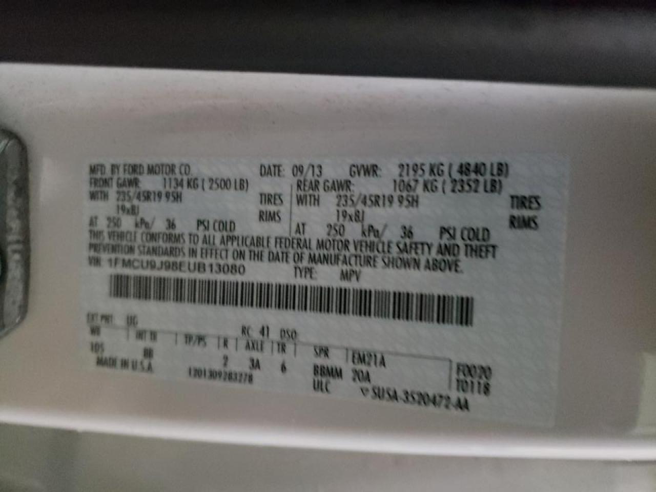 Zdjęcie 10 z aukcji – 2014 FORD ESCAPE TIT z VIN 1FMCU9J98EUB13080