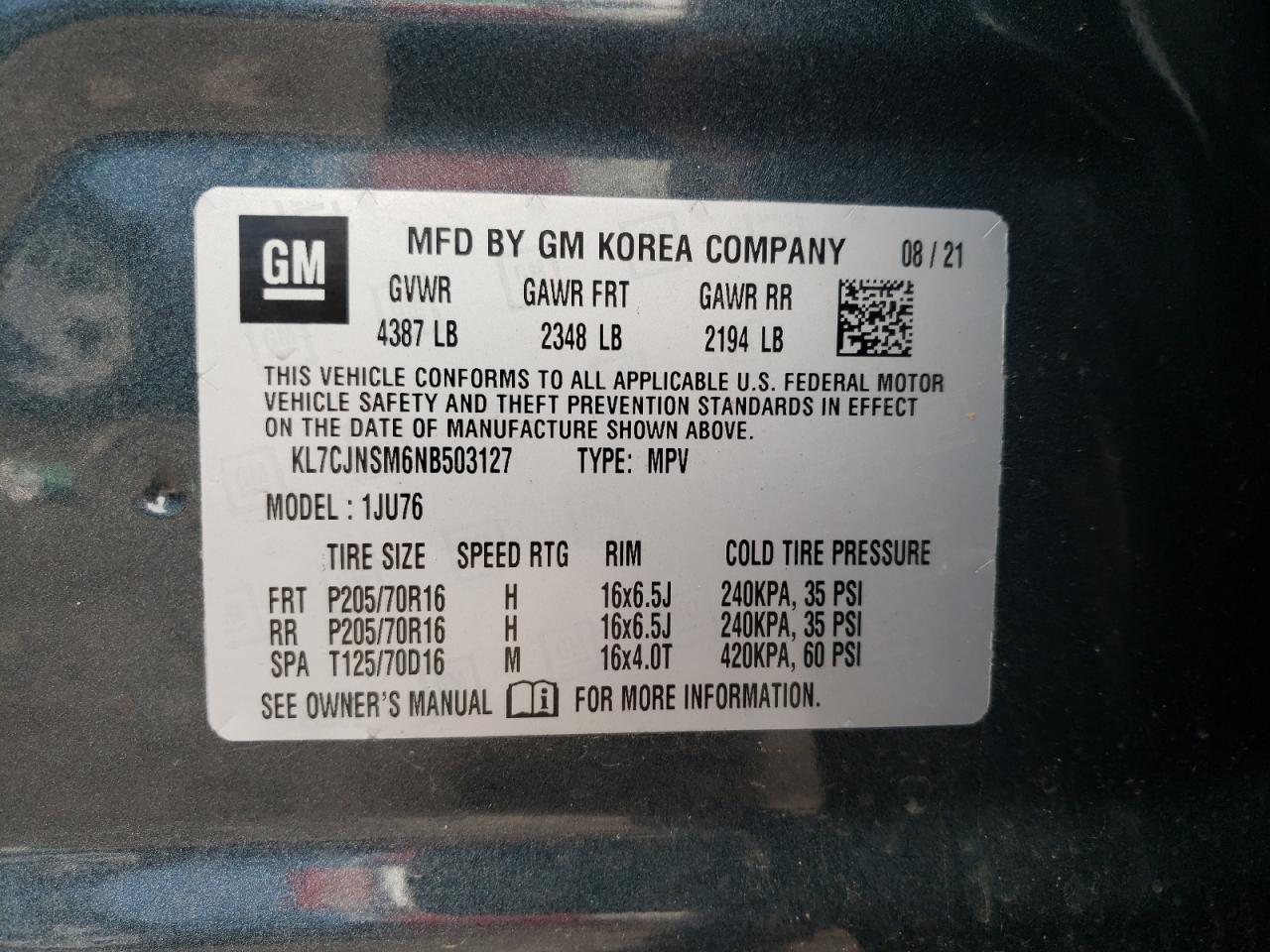 Photo 10 from auction – 2022 CHEVROLET TRAX LS with VIN KL7CJNSM6NB503127