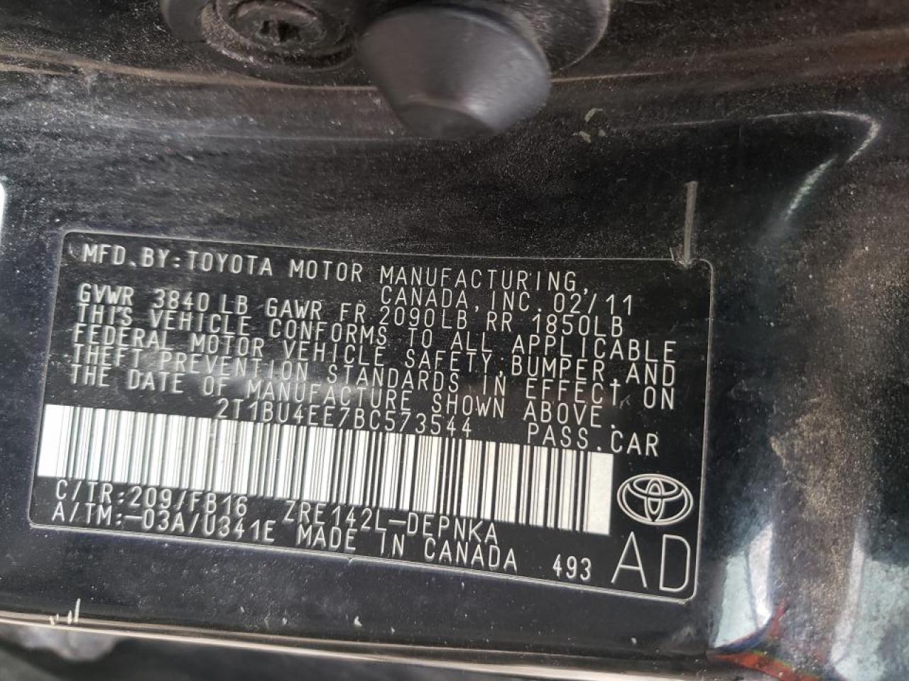 Photo 10 from auction – 2011 TOYOTA COROLLA BA with VIN 2T1BU4EE7BC573544