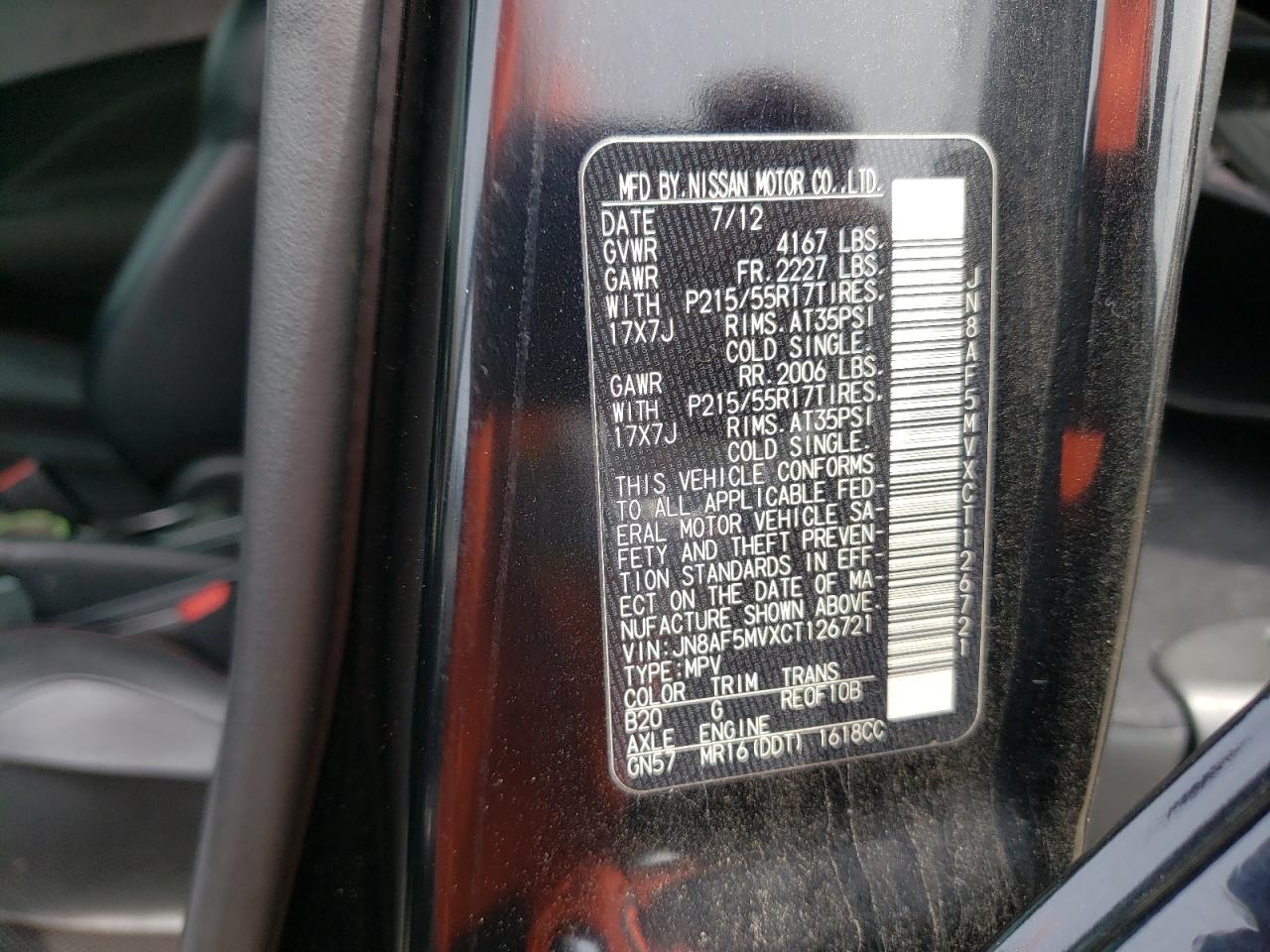 Photo 10 from auction – 2012 NISSAN JUKE S with VIN JN8AF5MVXCT126721