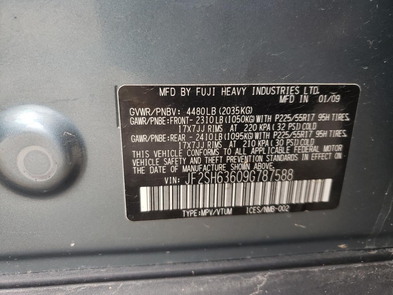 Photo 10 from auction – 2009 SUBARU FORESTER 2 with VIN JF2SH63609G787588