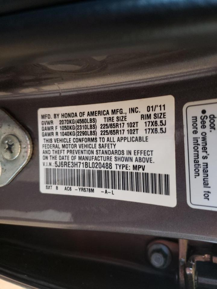 Photo 10 from auction – 2011 HONDA CR-V EXL with VIN 5J6RE3H71BL020488
