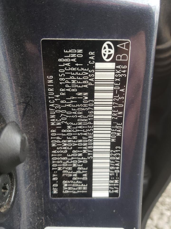 Photo 10 from auction – 2014 TOYOTA COROLLA L with VIN 5YFBURHE5EP106703