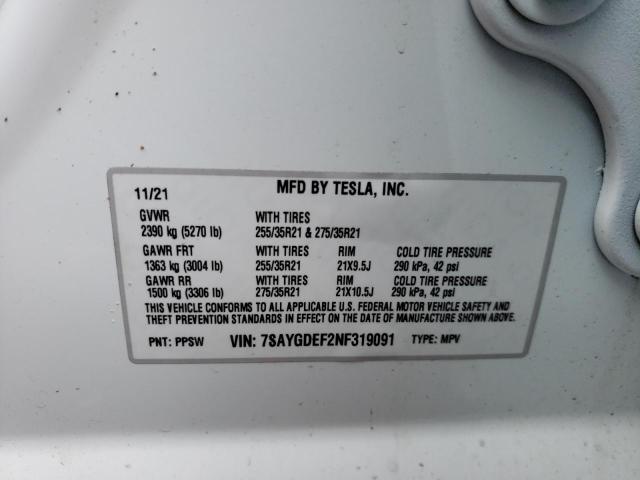 Photo 10 from auction – 2022 TESLA MODEL Y with VIN 7SAYGDEF2NF319091