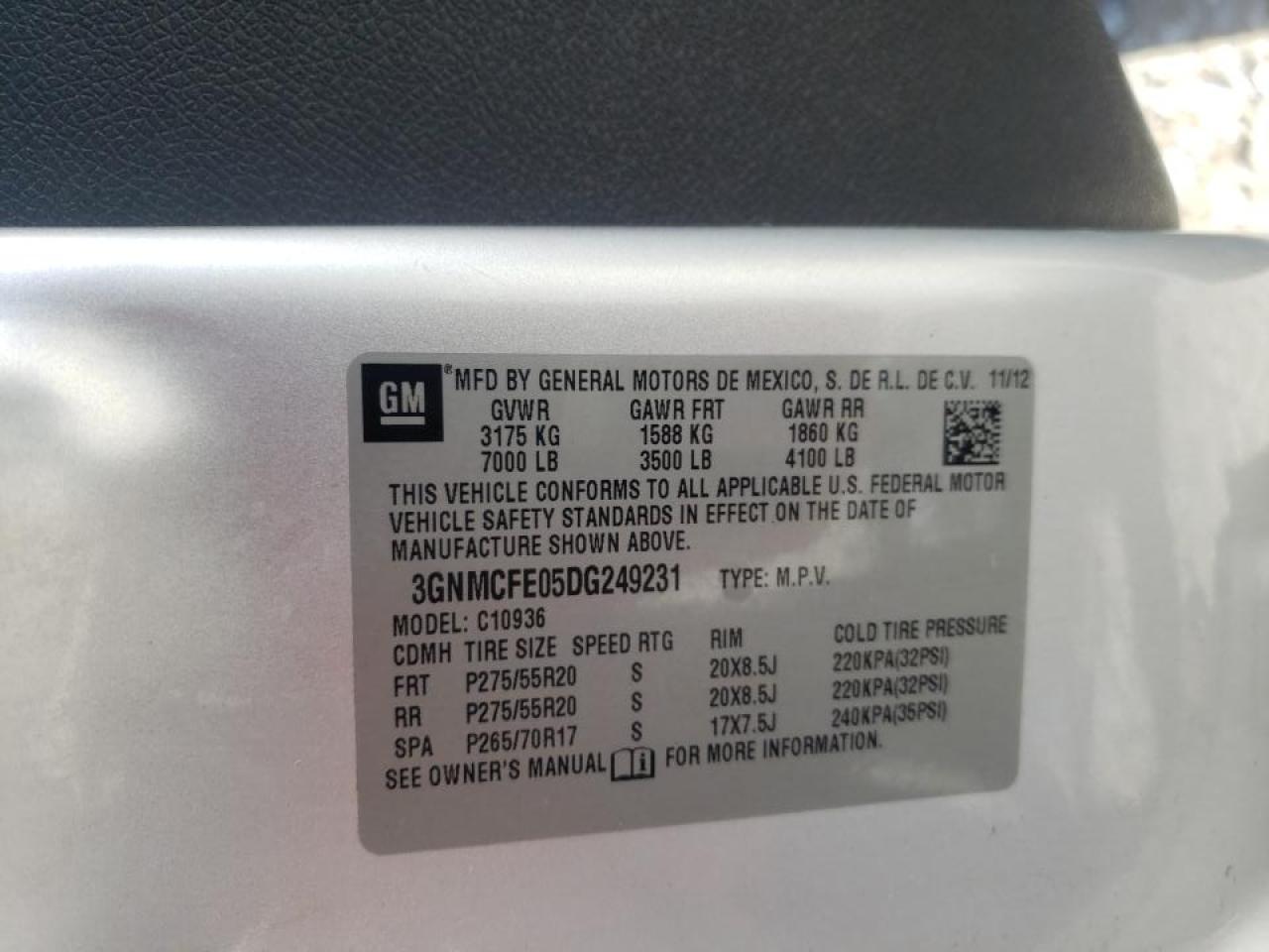 Photo 10 from auction – 2013 CHEVROLET AVALANCHE with VIN 3GNMCFE05DG249231