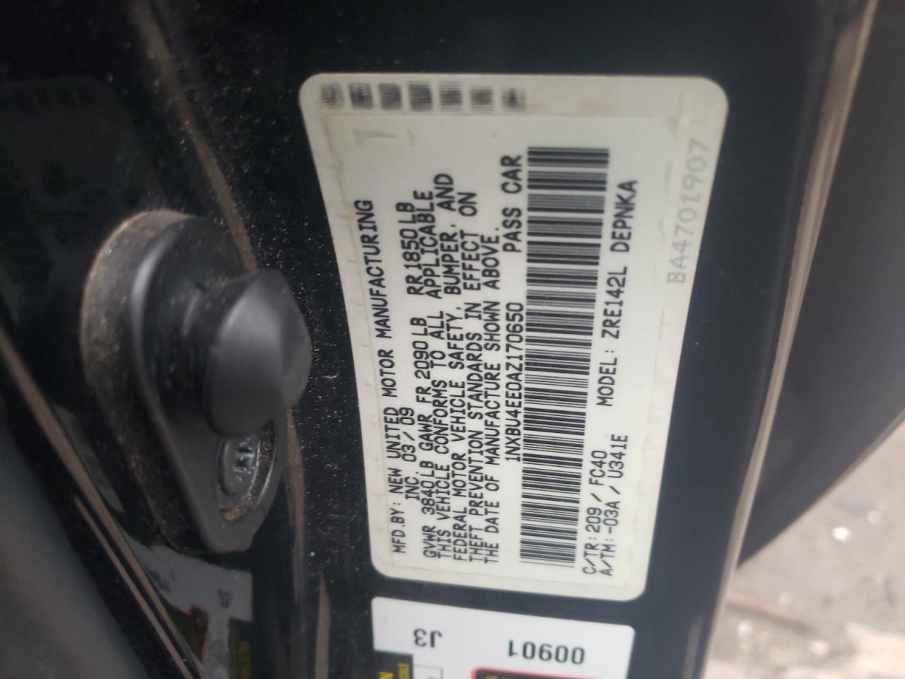Photo 10 from auction – 2010 TOYOTA CORROLLA with VIN 1NXBU4EE0AZ170650