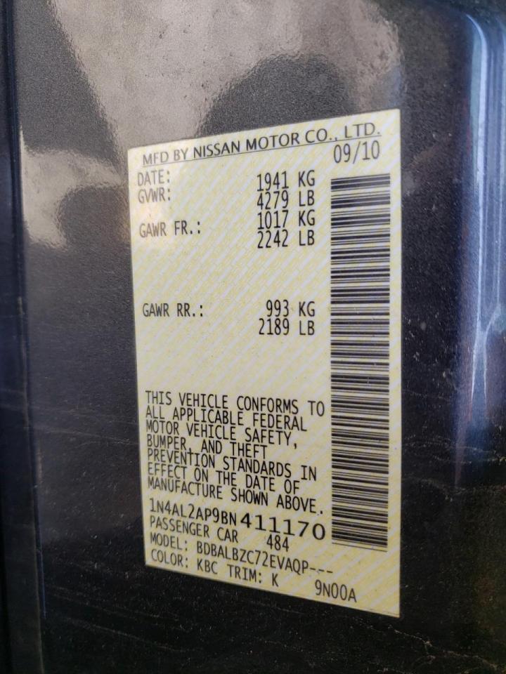 Photo 10 from auction – 2011 NISSAN ALTIMA BAS with VIN 1N4AL2AP9BN411170