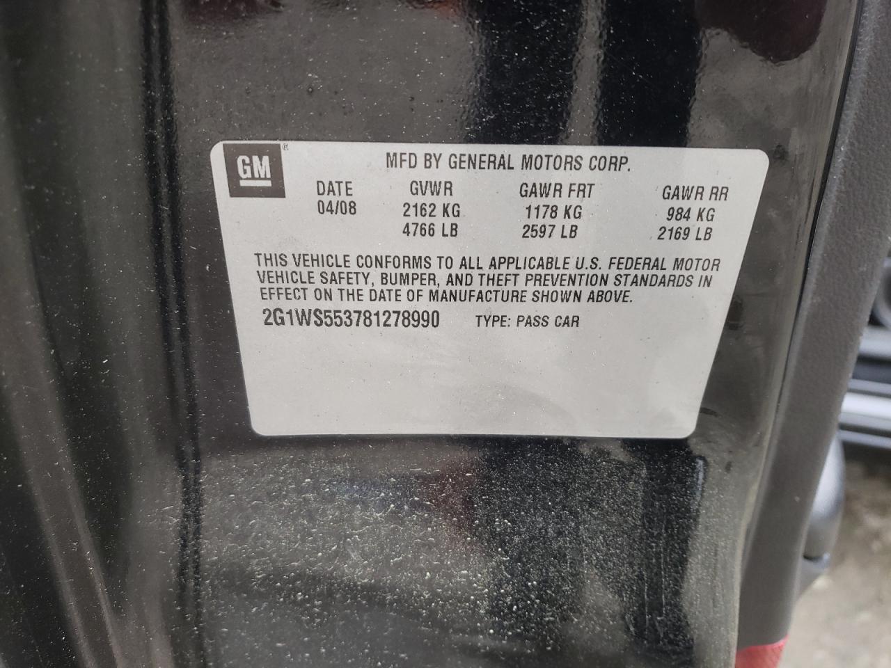 Photo 10 from auction – 2008 CHEVROLET IMPALA POL with VIN 2G1WS553781278990