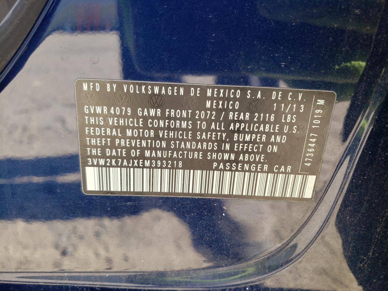 Photo 10 from auction – 2014 VOLKSWAGEN JETTA BASE with VIN 3VW2K7AJXEM393218